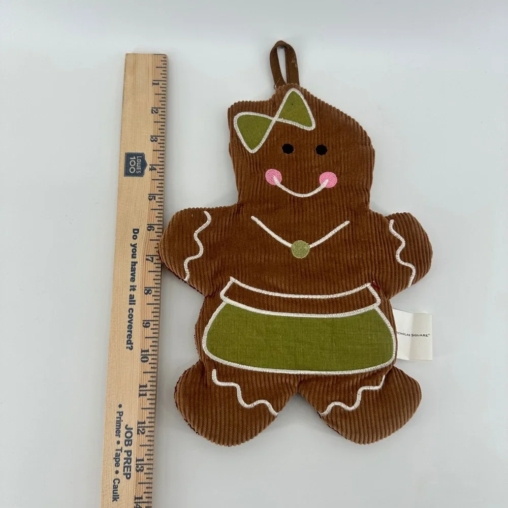 St Nicholas Square Gingerbread Girl Pot Holder Brown Corduroy Christmas Kitchen